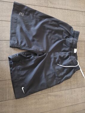 Nike Black Workout Shorts with White Swoosh and Drawstring